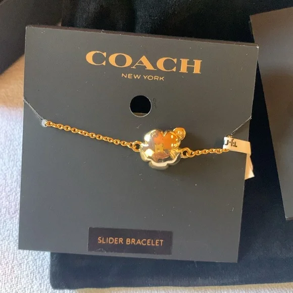 COACH gold slider bracelet and matching earrings - Picture 2 of 5